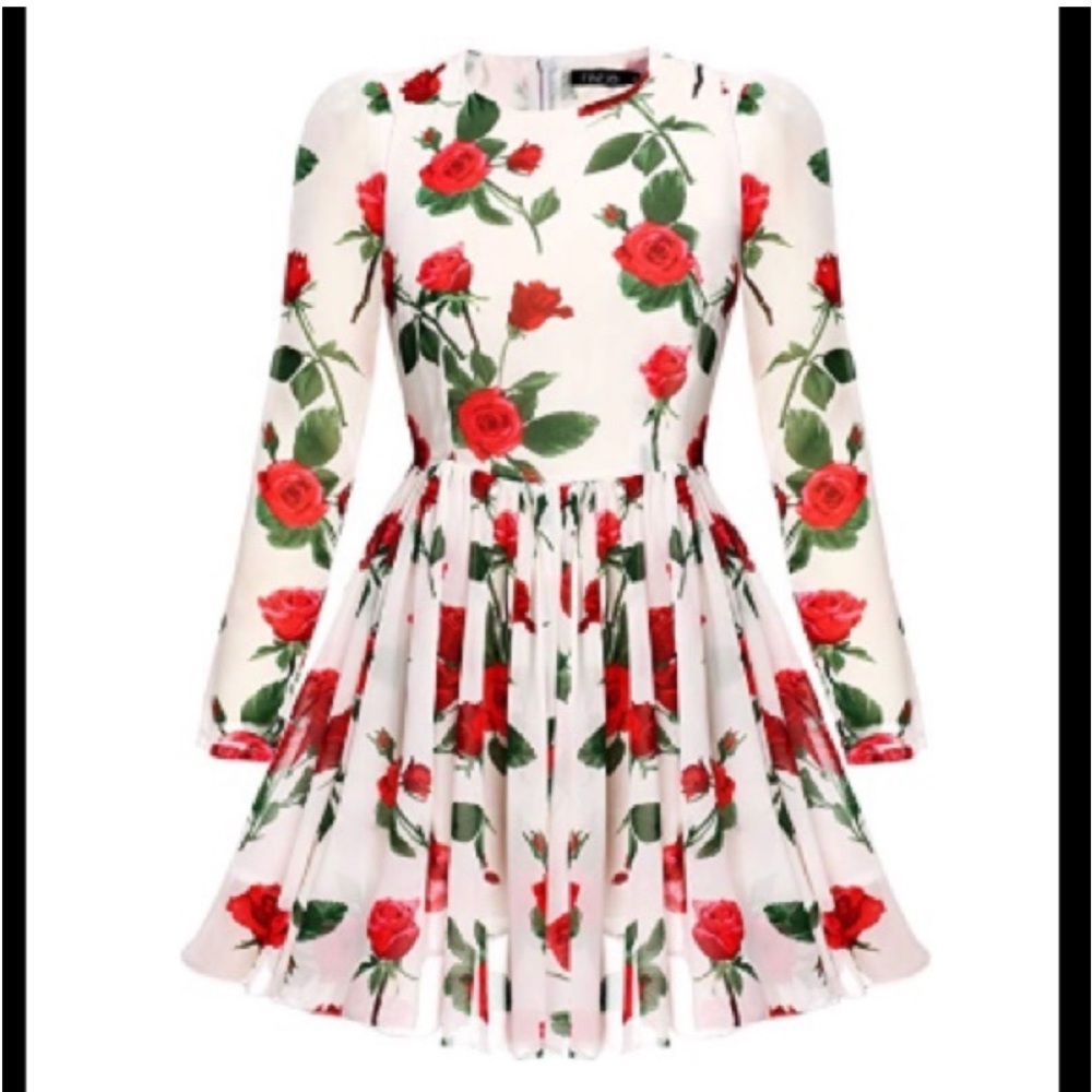 FINEJO White & Red Rose Floral Chiffon Dress Size M NWOT - Picture 2 of 14